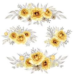 set of isolated rose gold yellow flower wreath