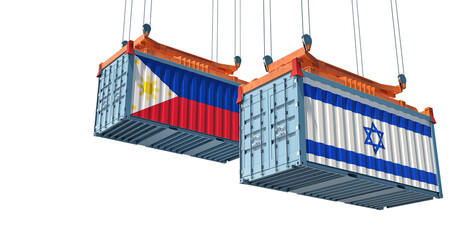 Freight containers with Israel and Philippines flag. 3D Rendering 