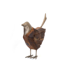 Wooden and metal bird figurine isolated on a white background