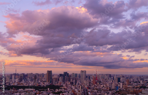 東京 年 渋谷から望む大都会 夕暮れ Wall Mural Oka
