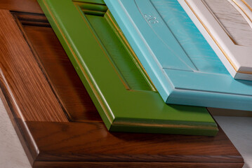 Italian dorgie kitchen fronts in Roman and shabby chic style made of solid wood, varnished and...
