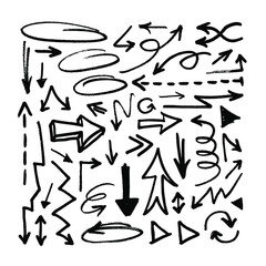 Vector art illustration grunge arrows. Set of hand drawn paint object for design use. Abstract brush drawing