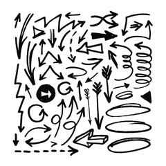 Vector art illustration grunge arrows. Set of hand drawn paint object for design use. Abstract brush drawing