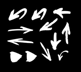 Vector art illustration grunge arrows. Set of hand drawn paint object for design use. Abstract brush drawing