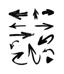 Vector art illustration grunge arrows. Set of hand drawn paint object for design use. Abstract brush drawing