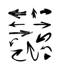 Vector art illustration grunge arrows. Set of hand drawn paint object for design use. Abstract brush drawing