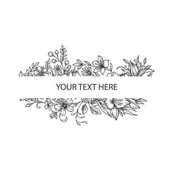 Original monochrome vector illustration of a flower frame for greeting and invitation cards in vintage style.
