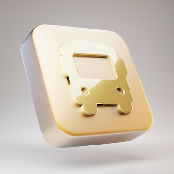 Bus icon. Golden Bus symbol on matte gold plate.