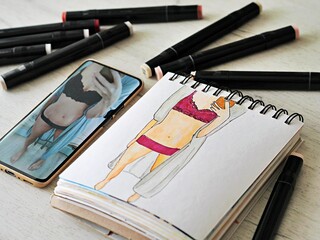 close-up of Photo to Sketch of woman in lingerie