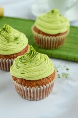 Matcha green tea cupcakes. Selective focus