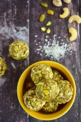 Matcha date cashew coconut pistachio energy balls