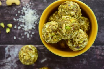 Matcha date cashew coconut pistachio energy balls