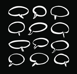 Vector art illustration grunge speech bubbles. Set of hand drawn paint object for design use. Abstract brush drawing.