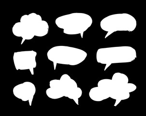 Vector art illustration grunge speech bubbles. Set of hand drawn paint object for design use. Abstract brush drawing.