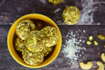 Matcha date cashew coconut pistachio energy balls