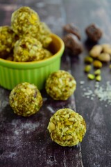 Matcha date cashew coconut pistachio energy balls