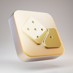 Dice icon. Golden Dice symbol on matte gold plate.