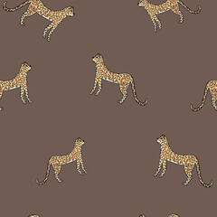 Seamless pattern with leopards. Wild animal, predator. Interesting print for design of clothes, textiles, wallpapers, covers. Vector hand draw design.