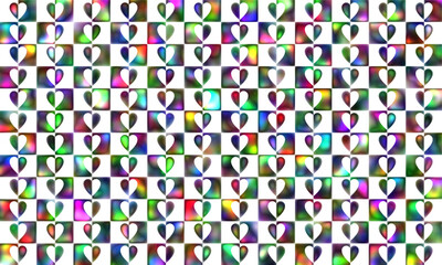  vertical hearts pattern background with rainbow effects.