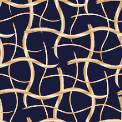 Vector dark blue gold tapes lines seamless pattern