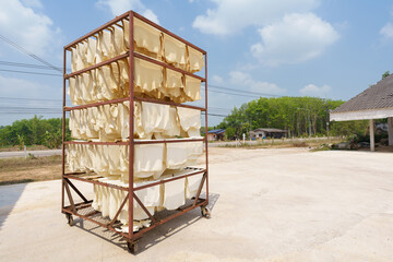 Rubber sheets dry The raw rubber latex is made of acid, which makes it first and then rolled flat...