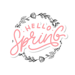 Hello Spring Flowers Text Background Frame lettering slogan