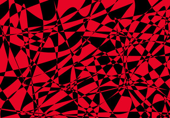 Chaotic shapes and lines red and black abstract background