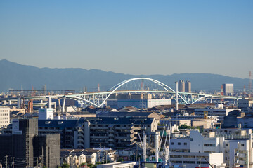 大阪市大正区から新木津川大橋・大阪府南部方面の都市風景