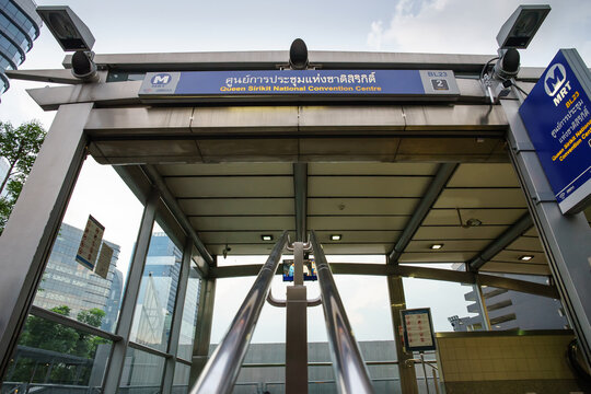 Queen Sirikit National Convention Centre MRT Station Entrance on Ratchada Road. The Metropolitan Rapid Transit or MRT is a rapid transit system serving the Bangkok Metropolitan Region.