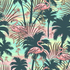 Fototapeta na wymiar Vintage tropical colorful seamless pattern