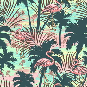 Fototapeta Vintage tropical colorful seamless pattern