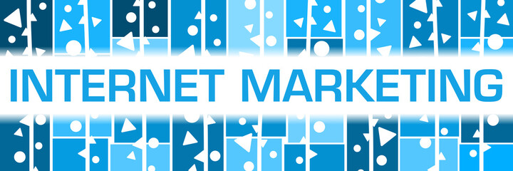 Internet Marketing Blue Squares White Dots Triangles Horizontal Text 