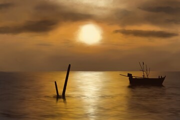 fishing boat at sunset
