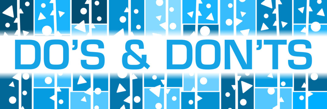 Dos And Donts Blue Squares White Dots Triangles Horizontal Text 
