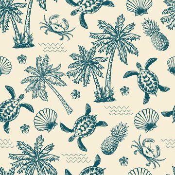 Vintage monochrome tropical seamless pattern