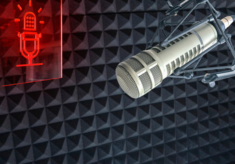 For radio station: Professional microphone in sound studio