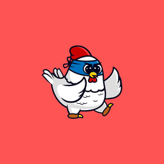 Cute Chicken Ninja Character. Cute mascot character logo. business logo, company mascot, Icon Illustration.Concept Isolated Premium Vector. Flat Cartoon Style. © imajin