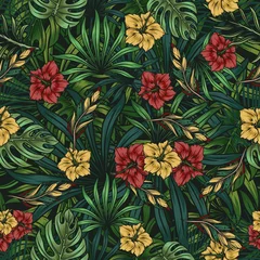Fototapeten Tropical floral colorful seamless pattern © DGIM studio