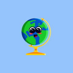 Cute Globe character icon design. Vector illustration of school objects. back to school tools concept. kawaii character