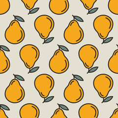 Vector seamless pattern with pears and leaves. Textile design, fabric, wrapping paper. Healthy food concept. 