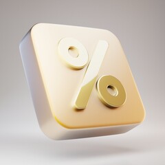 Percent icon. Golden Percent symbol on matte gold plate.