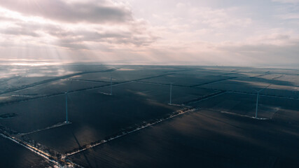 Wind turbines. Energy generator. Renewable wind energy. Roxolani, Odessa, Ukraine