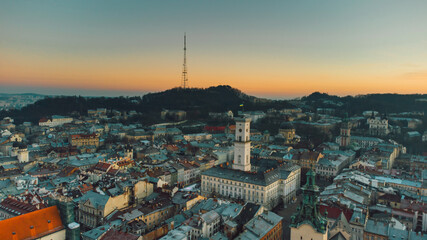 Obraz premium Aerial View of the city of Lviv (Lvov) in Western Ukraine