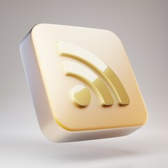 RSS icon. Golden RSS symbol on matte gold plate.