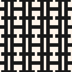 Vector geometric seamless pattern. Simple monochrome abstract texture with grid, net, grill, lattice, lines, square shapes. Modern black and white background. Geometrical ornament. Repeatable design