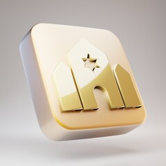 Synagogue icon. Golden Synagogue symbol on matte gold plate.
