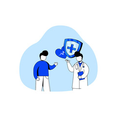 Healthcare icon concept vector illustration. consultation of the patient with doctor. medical insurance. can use for homepage, mobile apps, web banner. character cartoon Illustration flat style.