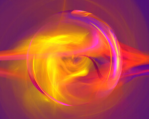 Fototapeta premium Abstract fiery composition in red violet and yellow hot colors. Emotional and bright, vivid and attractive dynamic spherical shape with smoky haze around. Fantastic tunnel in infinity. 