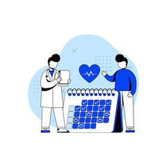 medical and Healthcare icon concept vector illustration. schedule medical check-up flat with doctor. can use for the homepage, mobile apps. character cartoon Illustration flat style.
