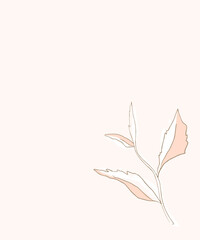 Abstract one line art flower.  Minimalist contour background with leaf.